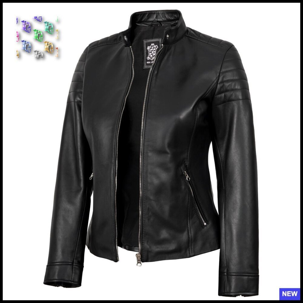 Lambskin Leather Motorcycle Jacket Classic Aviator Style Women's Chic